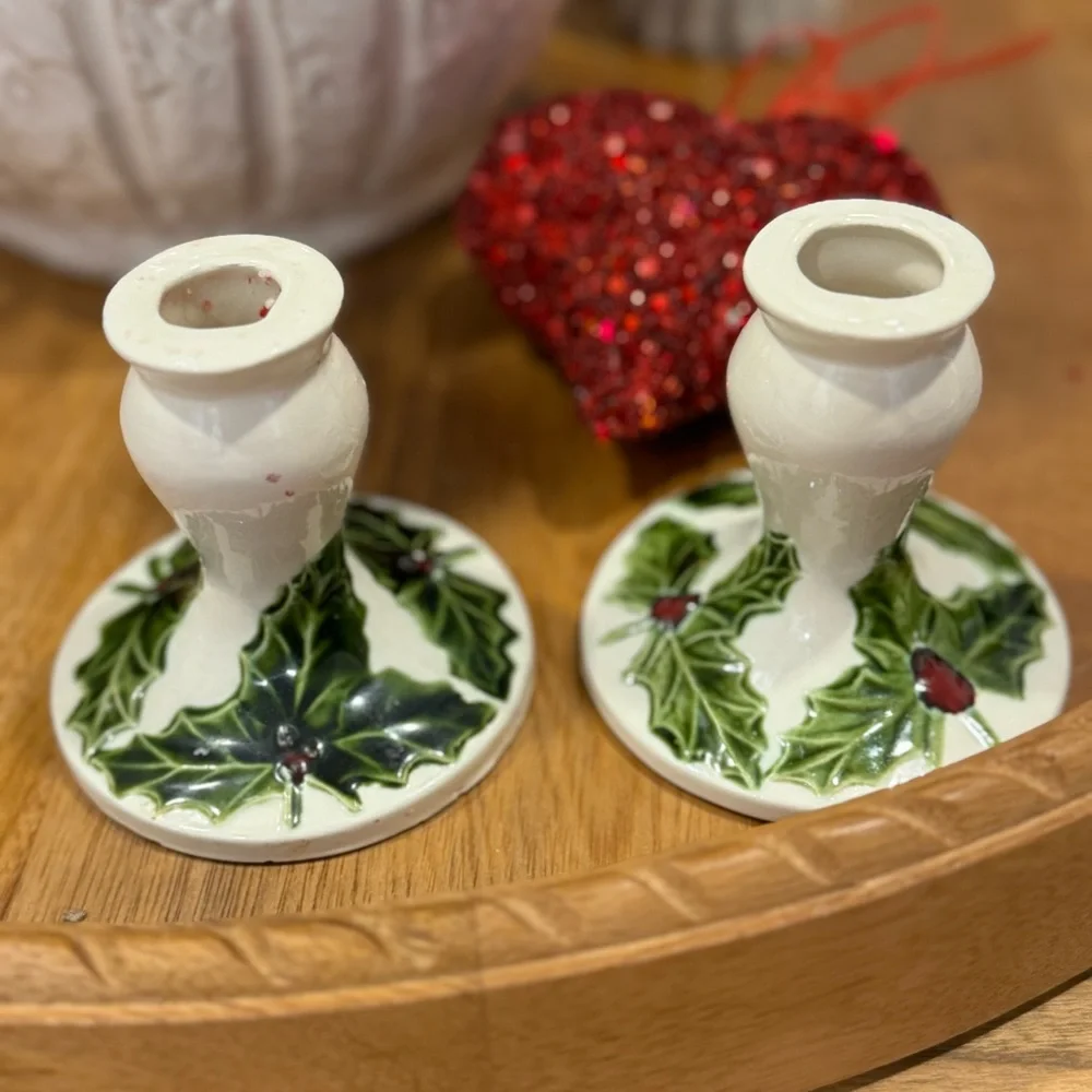 Mid Century Vintage Christmas Art Pottery Candle Holder 3”